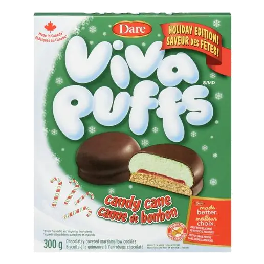 Viva Puffs Chocolate Covered Marshmallow Cookies Candy Cane 300 g