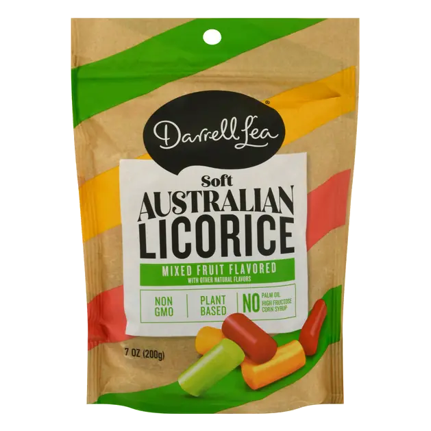 Soft Mixed Fruit Flavored Australian Licorice, Green Apple; Strawberry; Mango