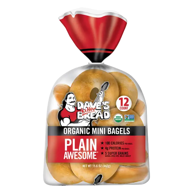Mini Organic Plain Awesome Whole Grain Bagels - 12 ct