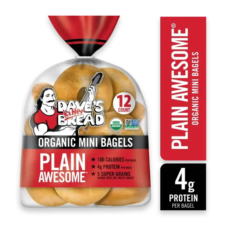 Plain Awesome Mini Bagels, Organic Bagels, 4g Protein per Bagel, 12 Count