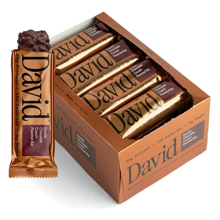 David Protein Bronze Double Chocolate Crunch High Protein Bars - 20g Protein - 12ct