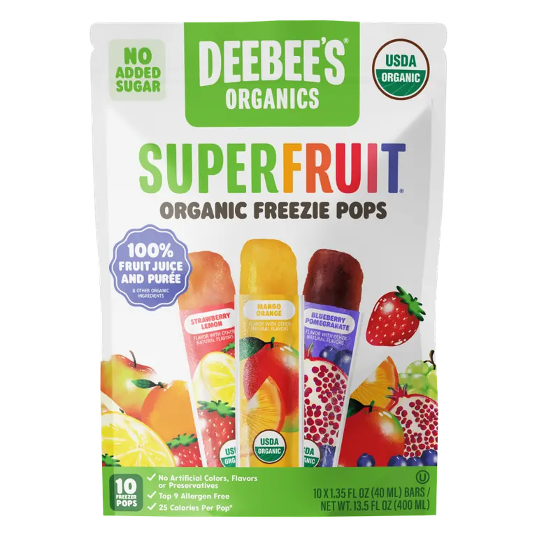 Organic Superfruit Freezie Bars, Strawberry Lemon, Mango Orange, Blueberry Pomegranate