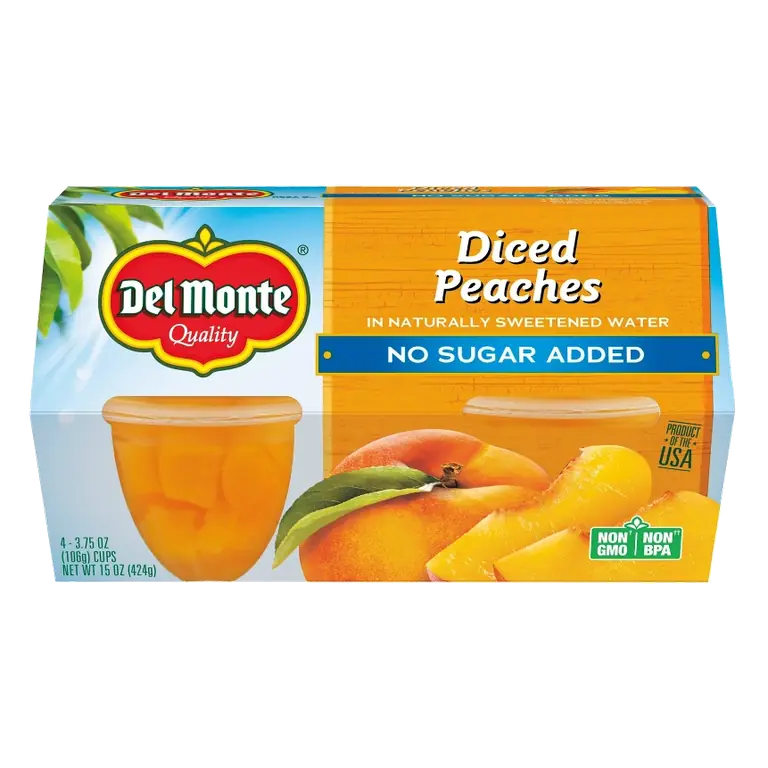Del Monte No Sugar Added Diced Peaches Fruit Cups, 15oz/4ct