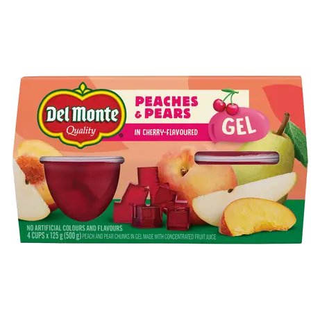 Fruit Cups Peach & Pear In Cherry Gel 4 x 125 g