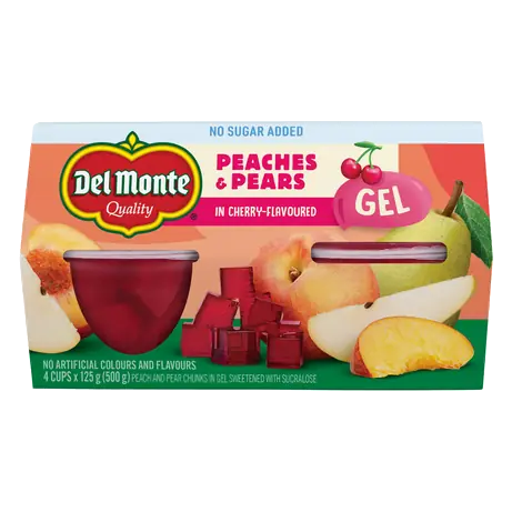 Gel Fruit Cups Diced Peach & Pear In Cherry Flavored 4 x 125 g