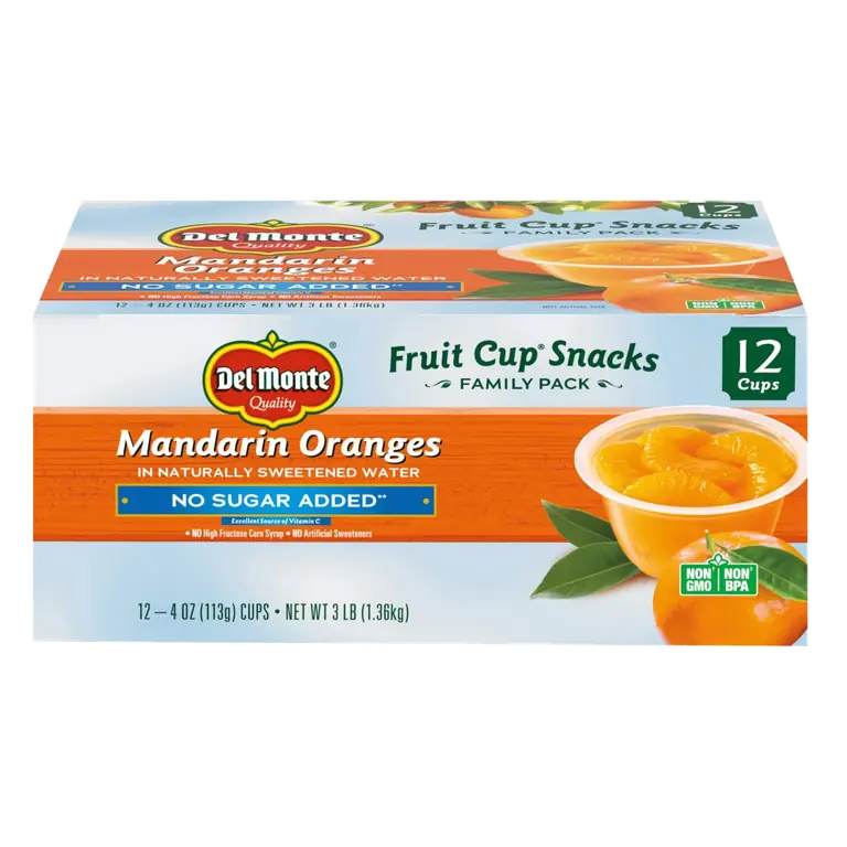 No Sugar Added Mandarin Oranges in Naturally Sweetened Water Fruit Cup Snacks