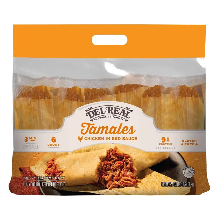 Del Real Foods Gluten Free Chicken Tamales in Red Sauce, 24oz