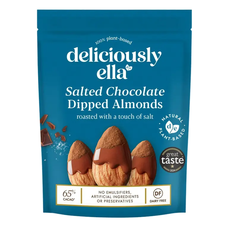 Deliciously Ella 75g Salted Chocolate Dipped Almond Snack Share Bag
