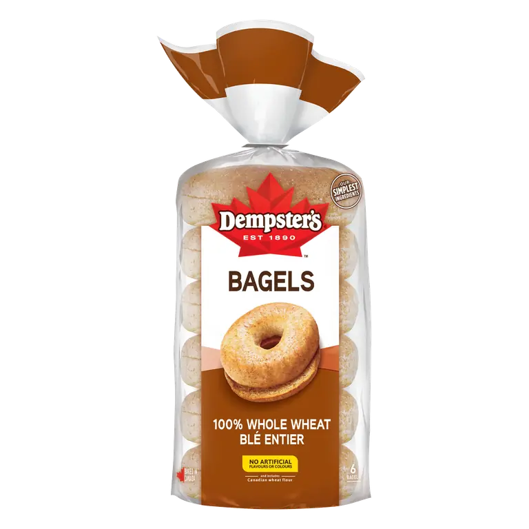Bagels 100% Whole Wheat 6 Pack 450 g