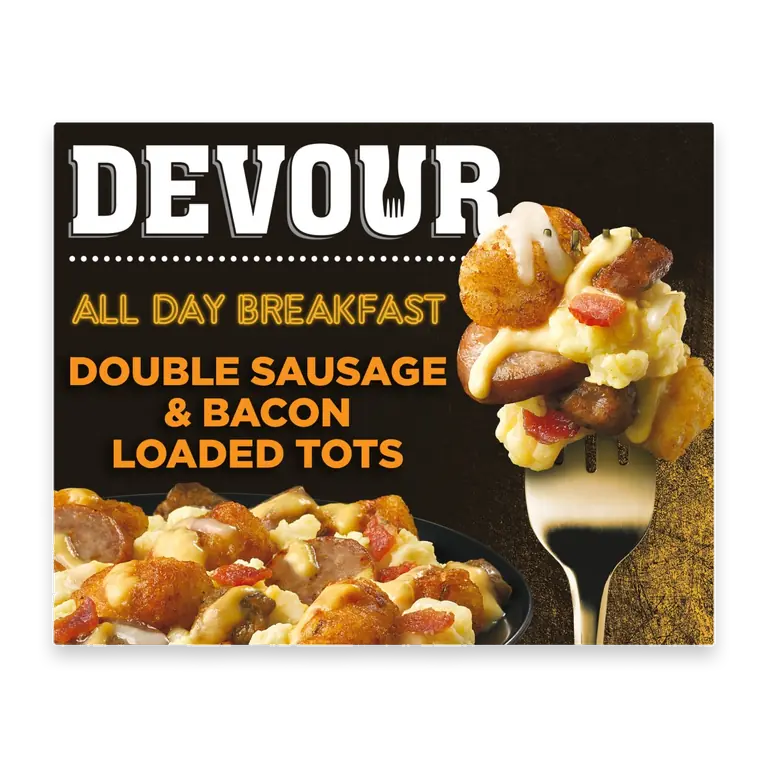 All Day Breakfast Double Sausage & Smoked Bacon Loaded Tater Tots Frozen Meal