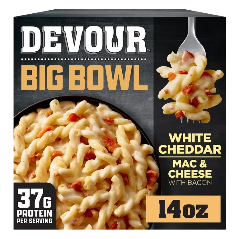 Devour Big Bowl Frozen White Cheddar Mac & Cheese with Bacon, 14oz
