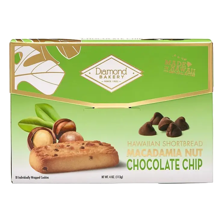 Diamond Bakery Chocolate Chip Hawaiian Macadamia Nut Shortbread Cookies, 4oz/10ct