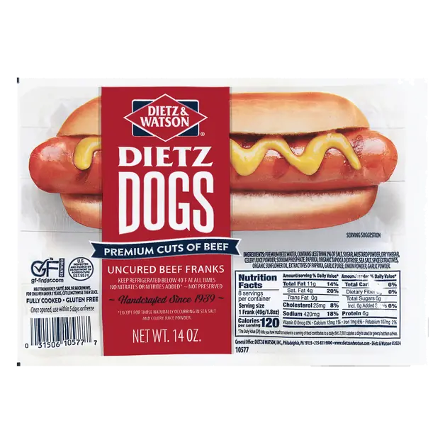 Dietz Dogs Uncured Beef Franks - 6 ct