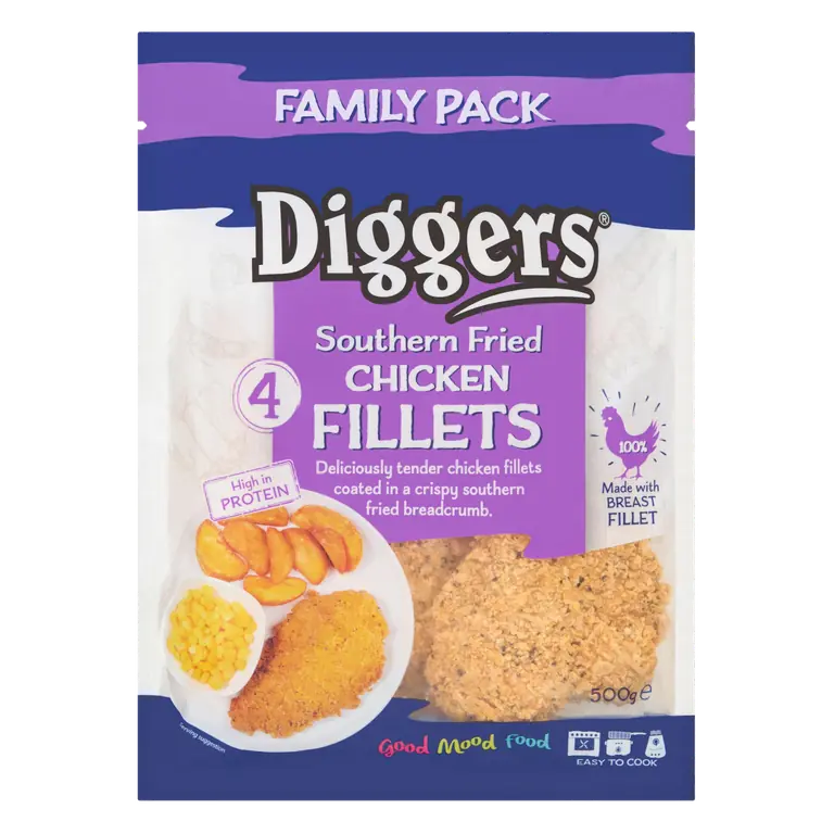 Diggers 4 Southern Fried Chicken Fillets 500g