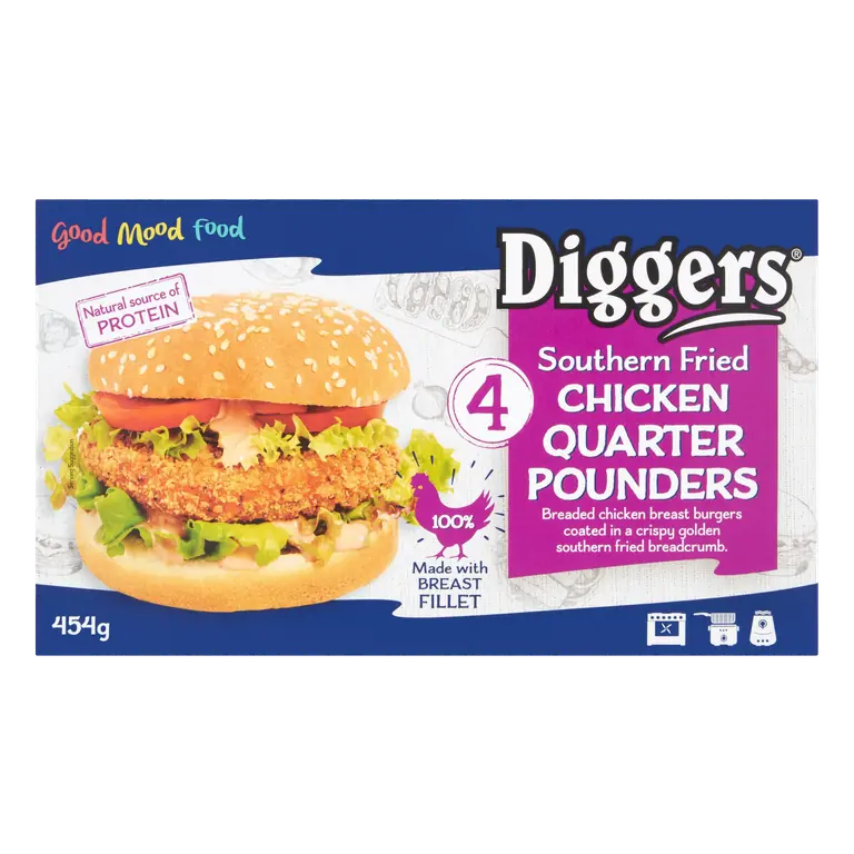 Diggers 4 Southern Fried Chicken Quarter Pounders 454g