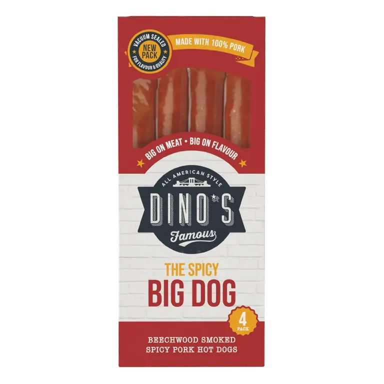 4 x 90g Beechwood Smoked Spicy Pork Hot Dogs