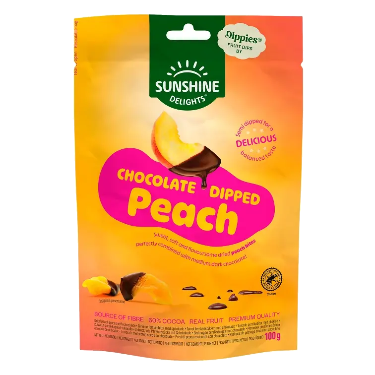 Chokladdoppad torkad frukt Peach Chocolate 100g