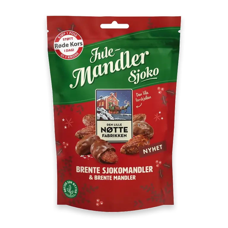 Brända Julemandlar med choklad 150g Den lille Nöttefabrikken