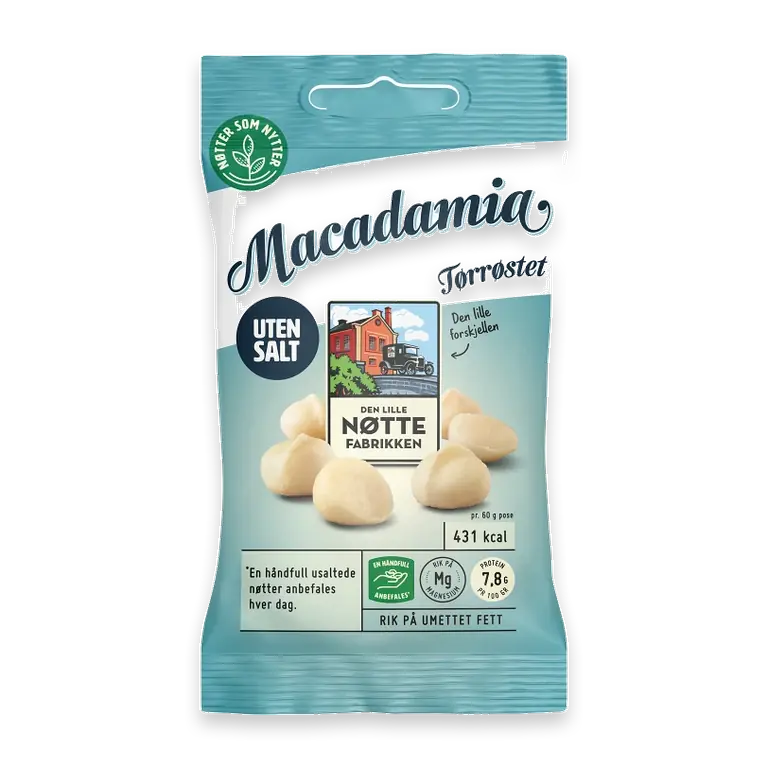 Macadamianötter Uten Salt 60g Den Lille Nöttefabrikken