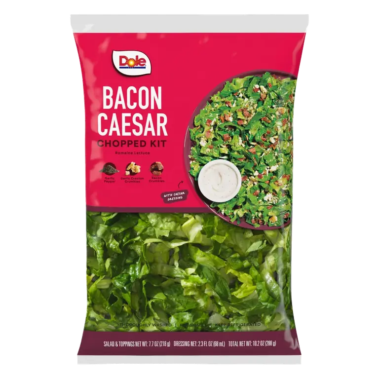 Bacon Caesar Ribbon-Cut Romaine Lettuce, Grated Parmesan, Savory Caesar Dressing, Garlic Crouton Crumbles, Bacon Crumbles Chopped Kit