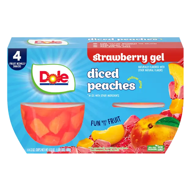 Diced Peaches Fruit Cups in Strawberry Gel - 4 ct