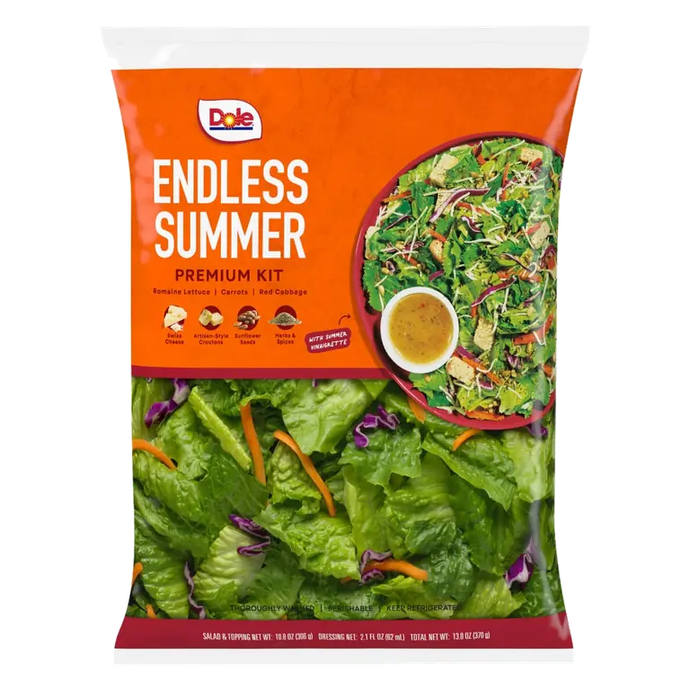 Endless Summer Swiss Cheese, Sunflower Seeds, Romaine Lettuce, Red Cabbage, Summer Vinaigrette, Herbs & Spices, Artisan-Style Croutons, Carrots Premium Kit