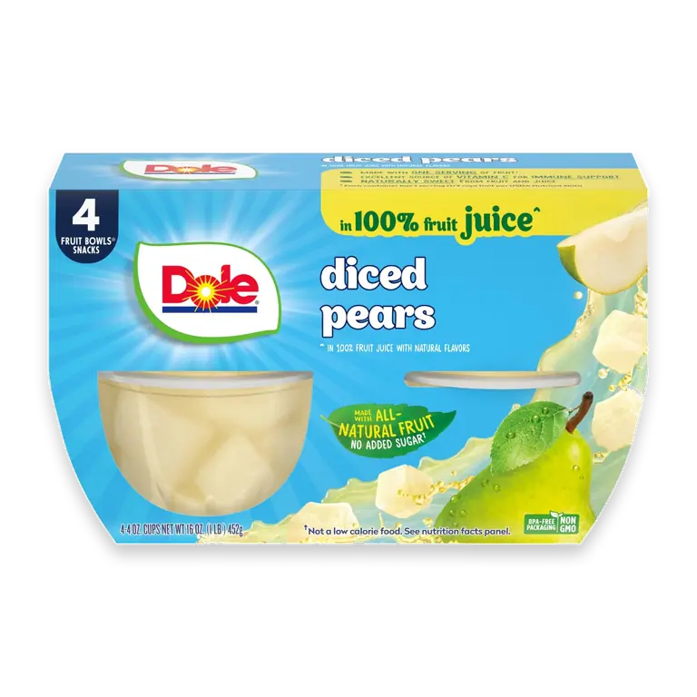 Fruit Bowls Diced Pears In 100% Fruit Juice Cups