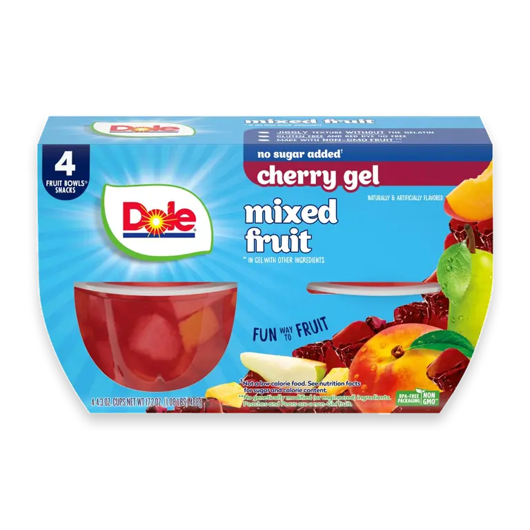 Fruit Bowls No Sugar Added Mixed Fruit in Cherry Flavored Gel Cups