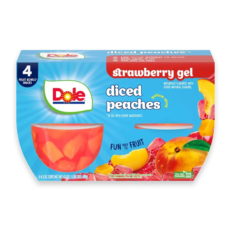 Fruit Bowls Peaches in Strawberry Flavored Gel Fruit Cups