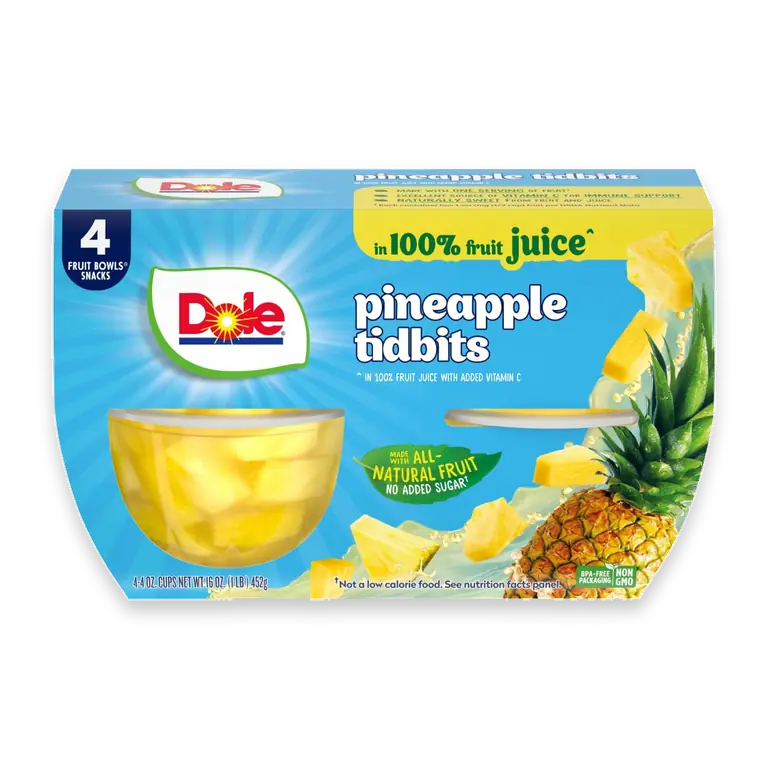 Fruit Bowls Pineapple Tidbits In 100% Fruit Juice Cups