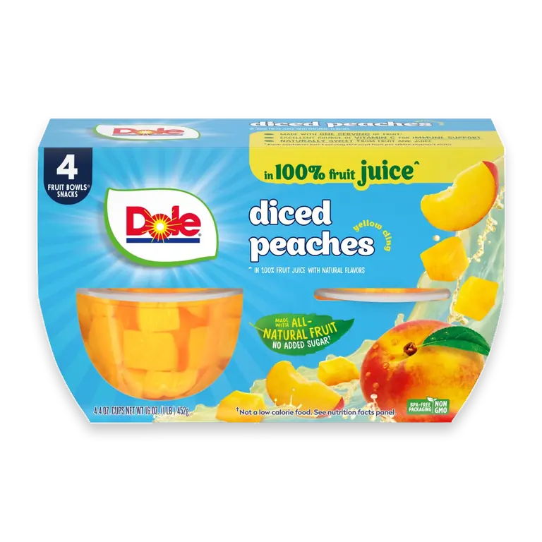Fruit Bowls Yellow Cling Diced Peaches In 100% Fruit Juice Cups