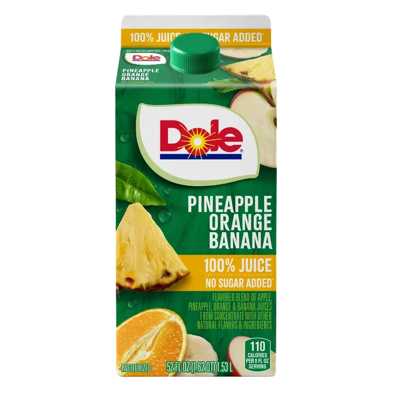 Dole Juice Pineapple Orange Banana Juice Blend, 52 fl oz: No Added Sugar, 100% Fruit Juice