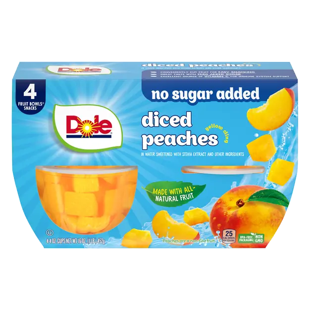 No Sugar Added Diced Peaches Fruit Cups with Stevia - 4 ct