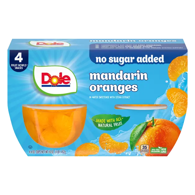 No Sugar Added Mandarin Oranges Fruit Cups in Sweetened Water - 4 ct