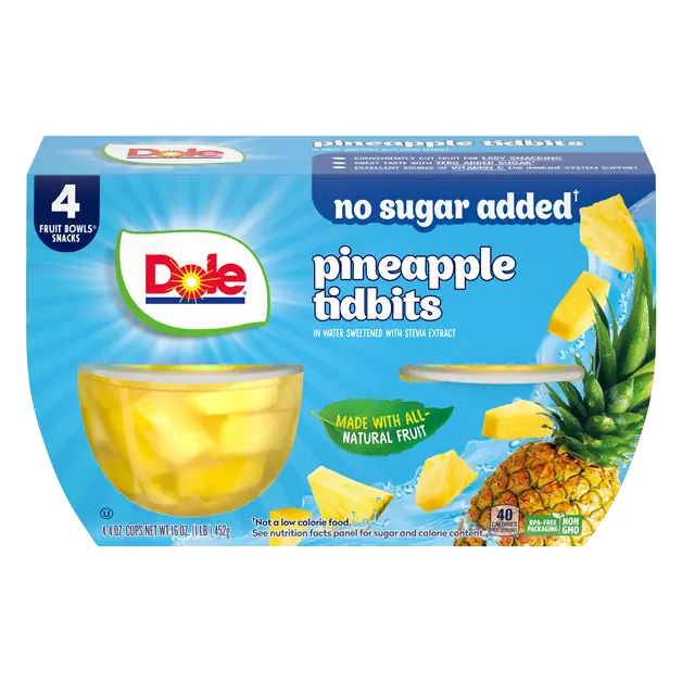 No Sugar Added Pineapple Tidbits Fruit Cups with Stevia - 4 ct