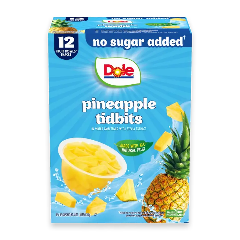 Pineapple Tidbits in Water Sweetened with Stevia Extract 12 - 4 oz Cups