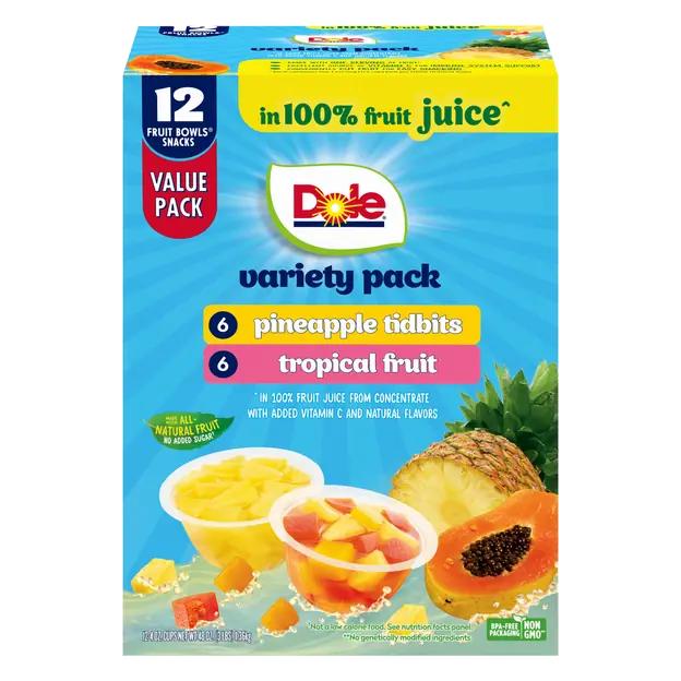 Pineapple Tidbits & Tropical Variety Fruit Cups in Juice - 12 ct
