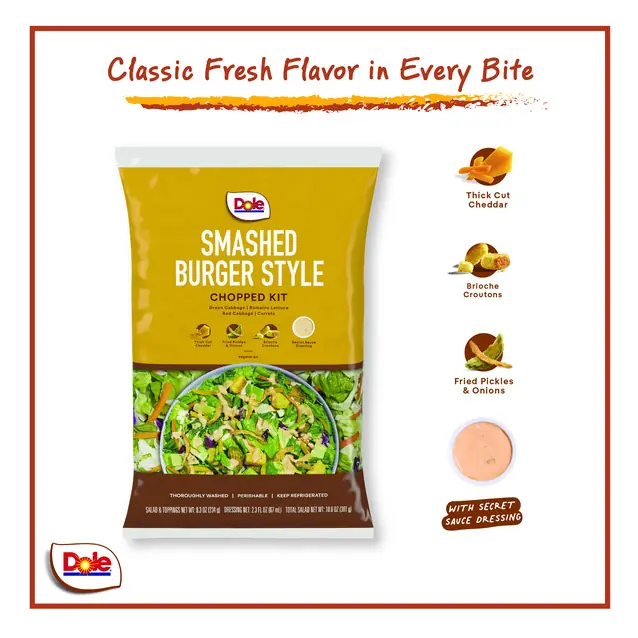 Dole Smashed Burger Style Chopped Salad Kit, 10.6oz