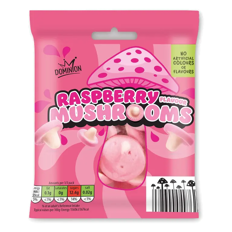 Bubblegum & Raspberry Flavour Mushrooms Sweets