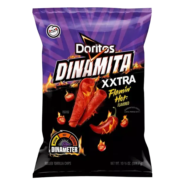 Dinamita Tortilla Chips, Rolled, Xxtra Flamin' Hot Flavored