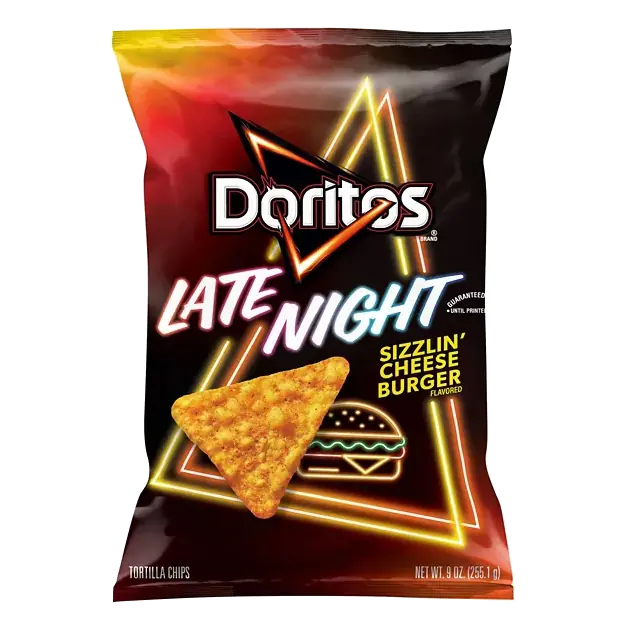 Tortilla Chips, Sizzlin' Cheese Burger Flavored, Late Night