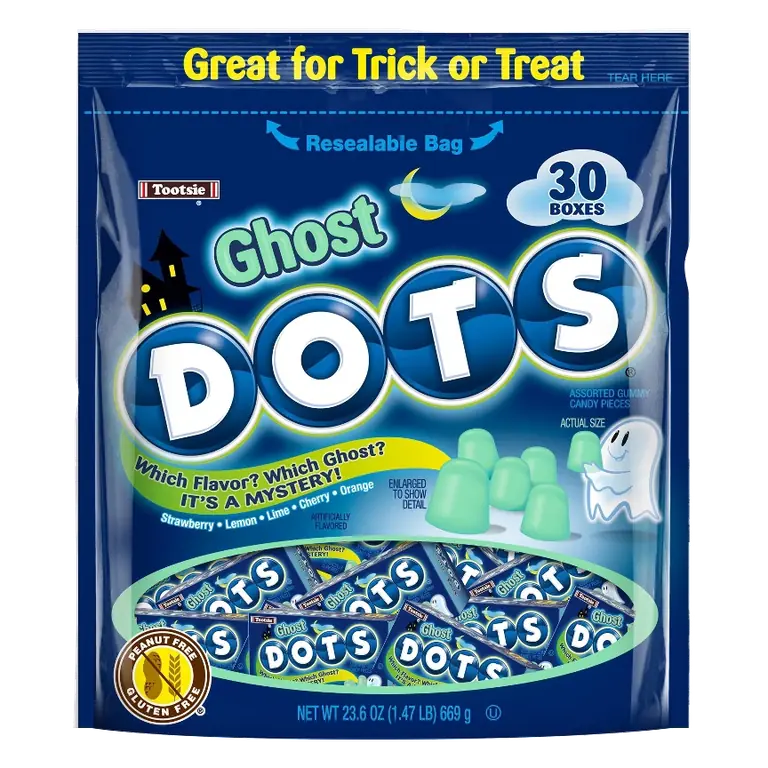 Dots Halloween Ghost Chewy Gummy Candy Bag, 23.6oz/30ct