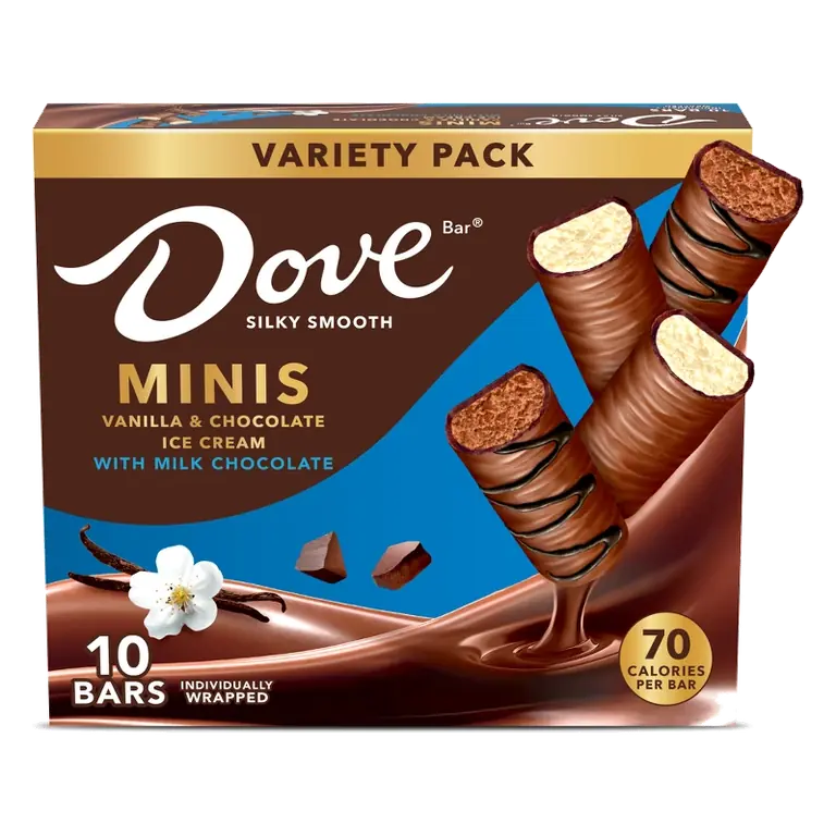DOVE Minis Frozen Ice Cream Bars Variety Mix Vanilla and Chocolate Ice Cream With Milk Chocolate, 10ct/7.5 fl oz