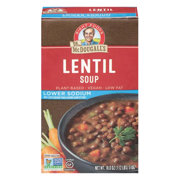 Plant-Based Vegan Lower Sodium Gluten Free Lentil Soup