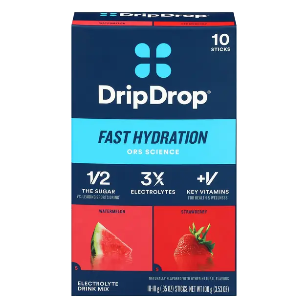 DripDrop Fast Hydration Watermelon/Strawberry Electrolyte Drink Mix 10 - 0.35 oz Sticks
