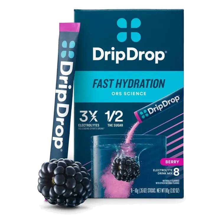 DripDrop Hydration Powder Vegan Electrolyte Supplements - Berry - 0.35oz/8ct