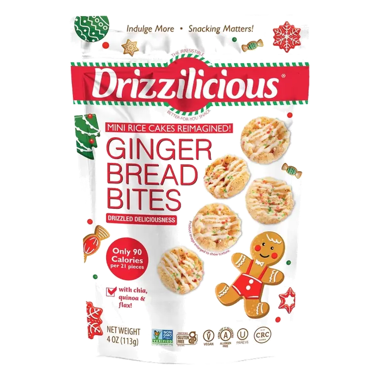 Drizzilicious Holiday Ginger Bread Bites Mini Rice Cakes, 4oz: Keto Certified, Organic, Vegan