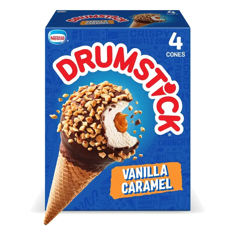 Nestle Vanilla Caramel Drumstick Ice Cream Cone, 4pk