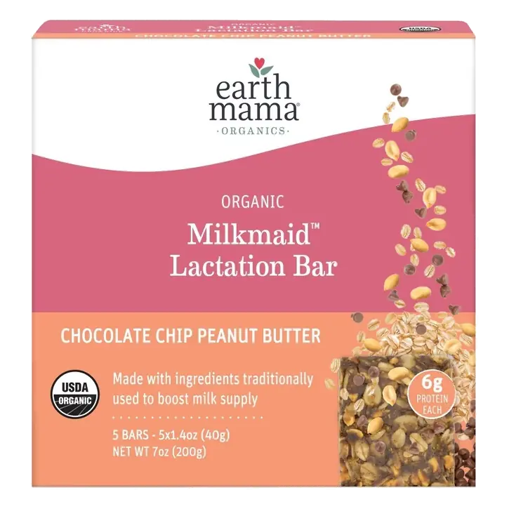 Earth Mama Organic Milkmaid Lactation Bars for Breastfeeding, Chocolate Chip Peanut Butter Cookie, 5ct