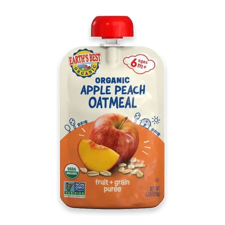 Organic Baby Food Pouches, 6+ Months, Fruit & Grain Puree, Apple Peach Oatmeal